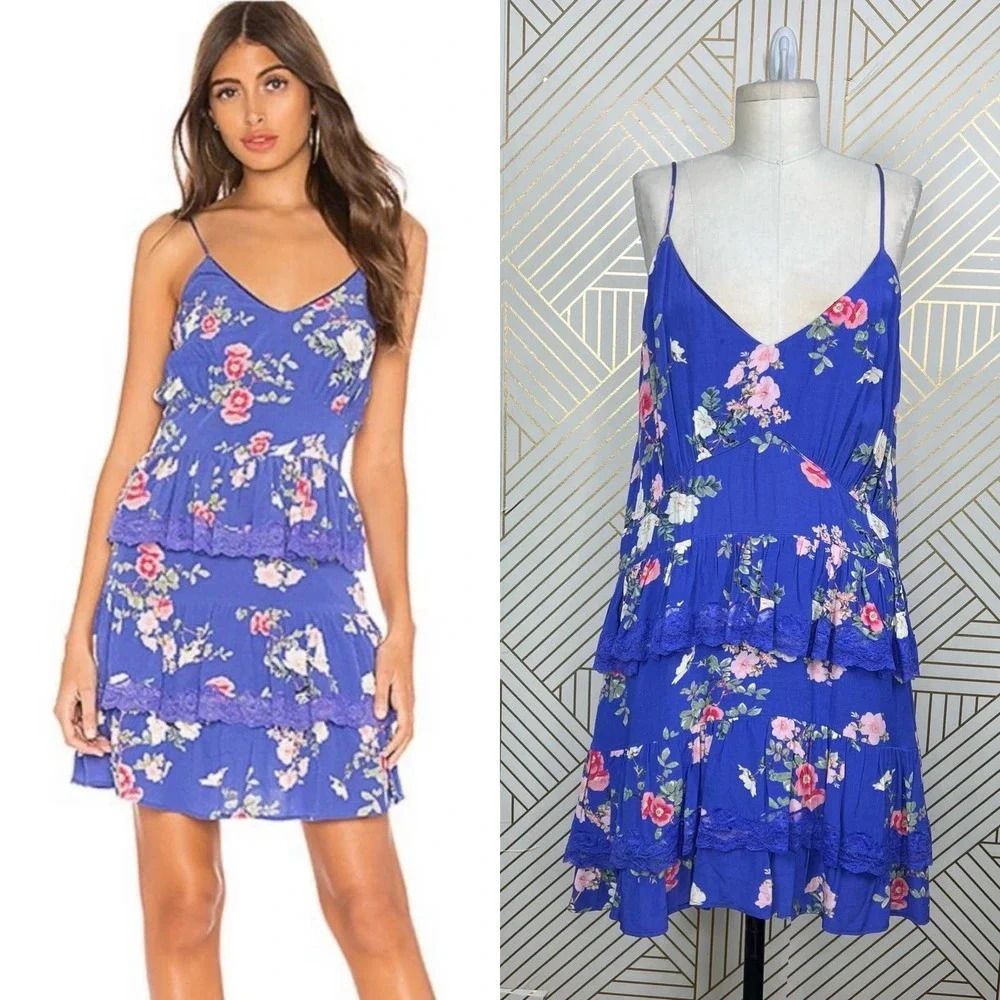 Lovers + Friends Teresa Floral Ruffle‎ Mini Dress in Feeling Blue Size US XL